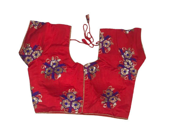 Raw Silk Red Designer Blouse 136